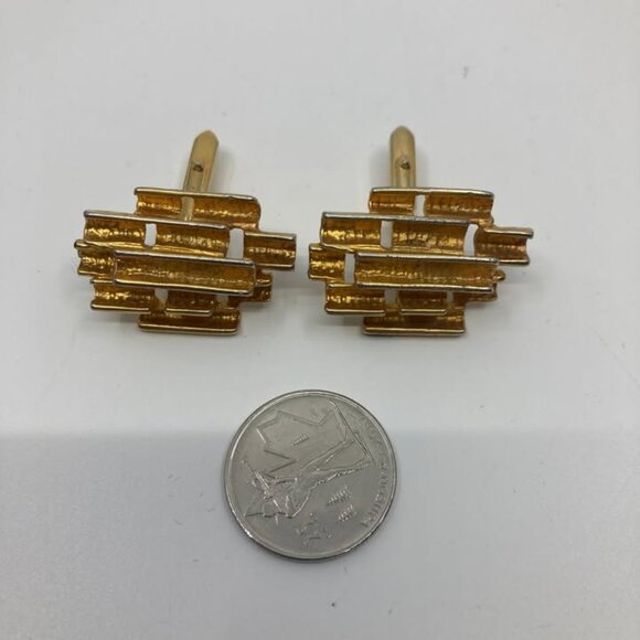 Vtg 1970 gold tone modernist minimalist mens cuff links - Picture 2 of 2